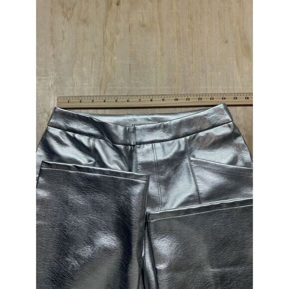 Avec Les Filles Metallic Silver Faux Leather High Waist Pants Size M - Picture 3 of 5